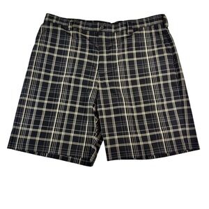 IZOD XFG Mens Plaid Golf Shorts Black Tan Performance Flat Front Size 40